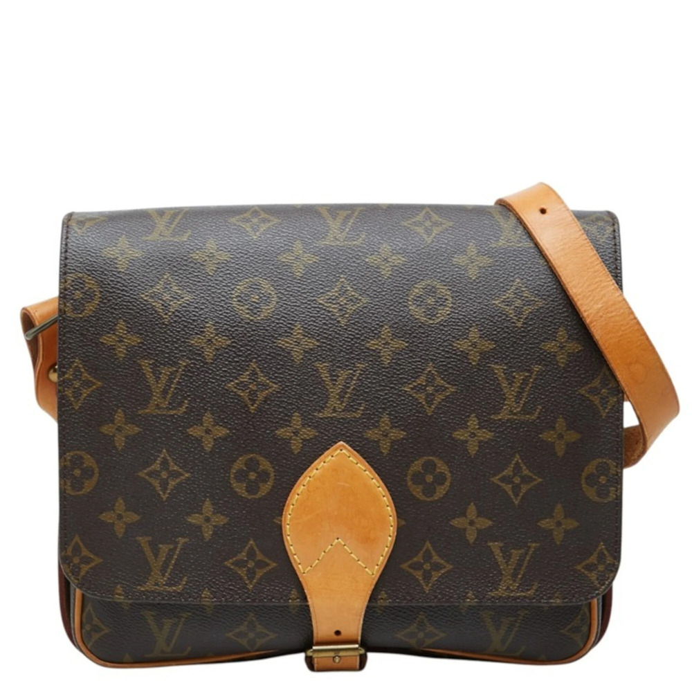 Louis Vuitton Monogram Cartouchiere GM Crossbody Shoulder Bag M51252 Brown Le...